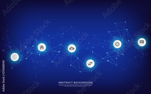 Global network connection. Abstract geometric background with connecting dots and lines. Digital technology and communication concept.