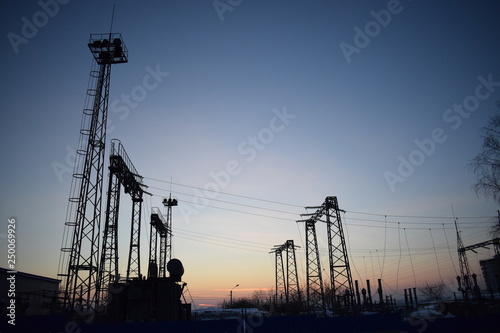 Electricity transmission line. Industrial landscape.
