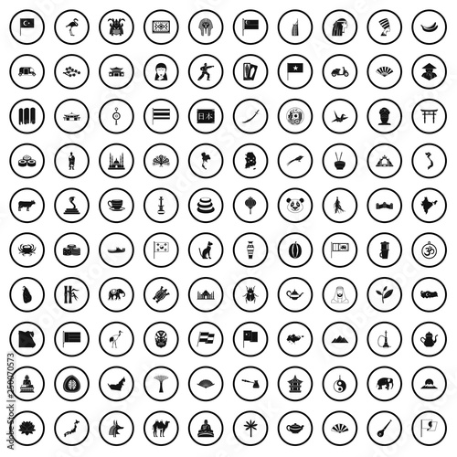 100 Asia icons set in simple style for any design vector illustration
