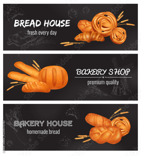 Bread Bakery Realistic Banner Set