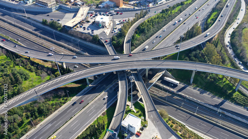 Aerial drone photo of highway multilevel junction interchange crossing road  © aerial-drone