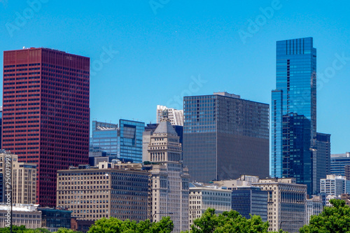 View of any skyscraper of Chicago from the Museum Campus, near of the Field Museum, Chicago, Illinois