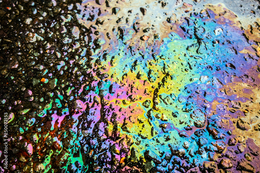 Gasoline Petrol Rainbow Oil Spill on Tarmac