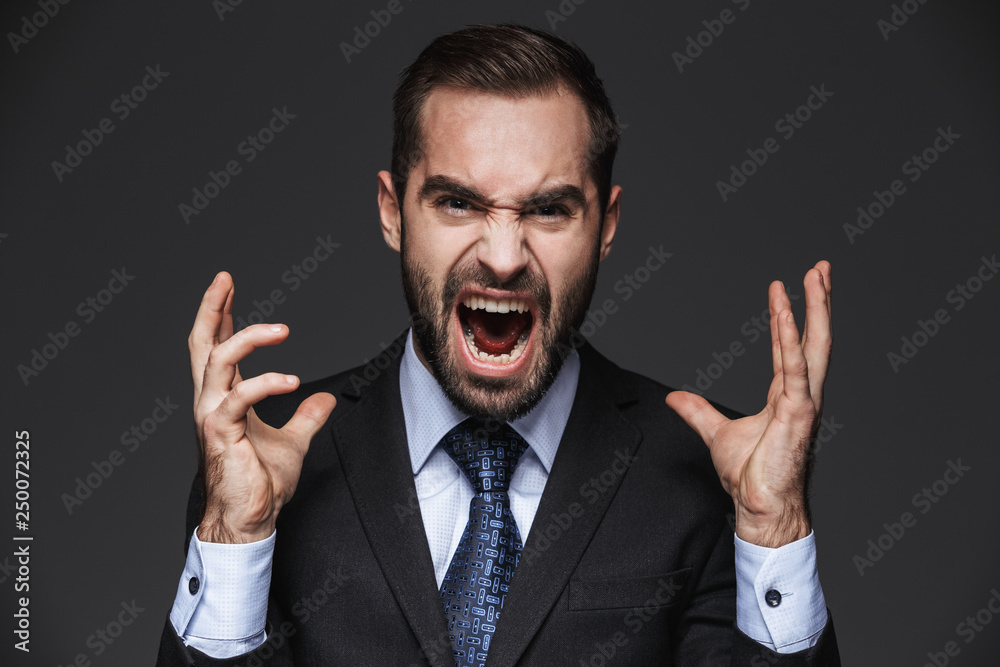 Portrait of a mad handsome businessman wearing suit Portrait of a mad handsome businessman wearing suit