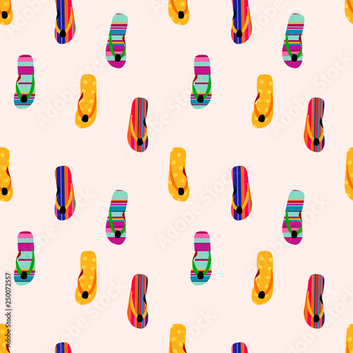 Flip flop print pattern. Seamless pattern with cute colorful sandals.