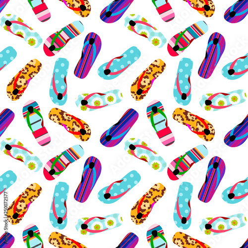 Flip flop print pattern. Seamless pattern with cute colorful sandals.
