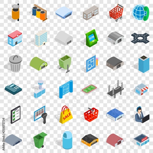 Big city icons set. Isometric style of 36 big city vector icons for web for any design