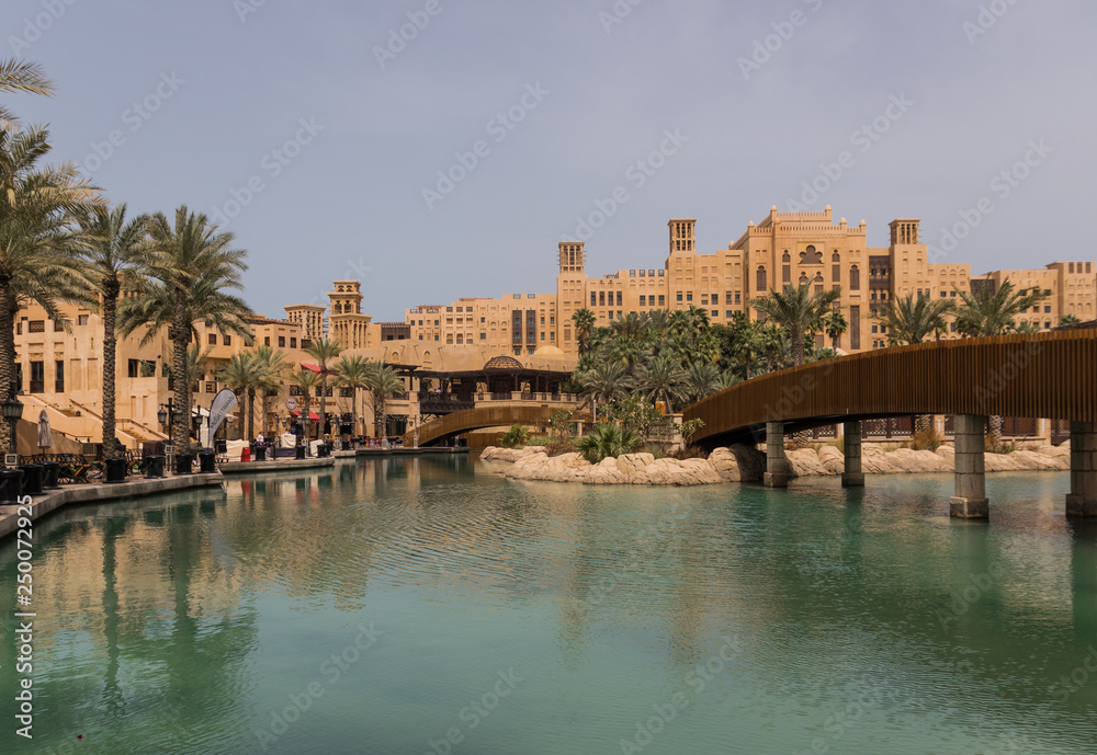 Dubai, United Arab Emirates - the Souk Madinat is one of the most famous malls in Dubai. Here in the picture its arabic shape and style