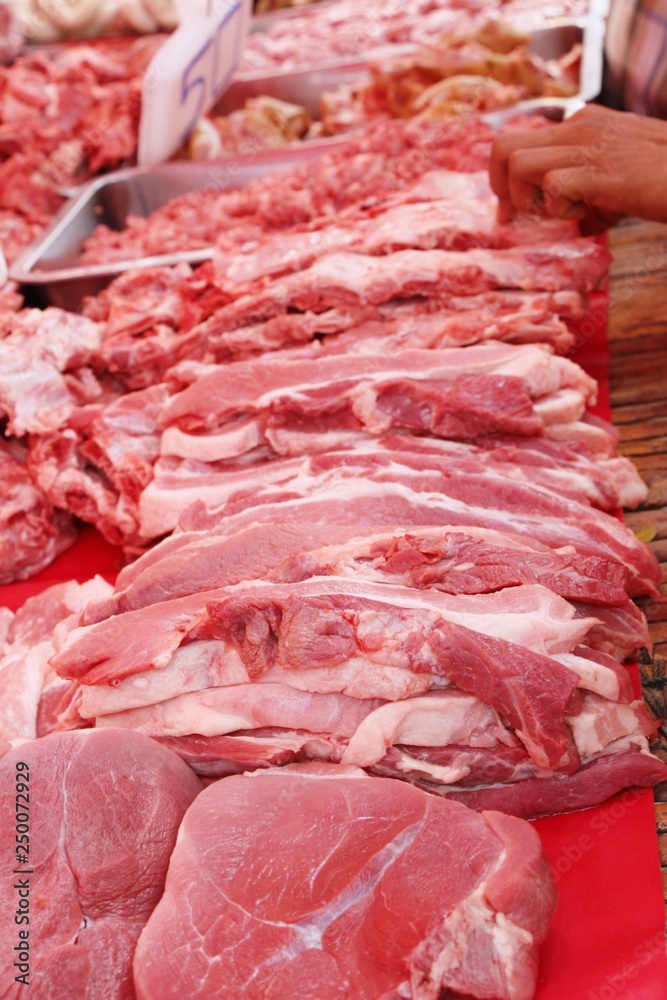 Raw pork for cooking at street food