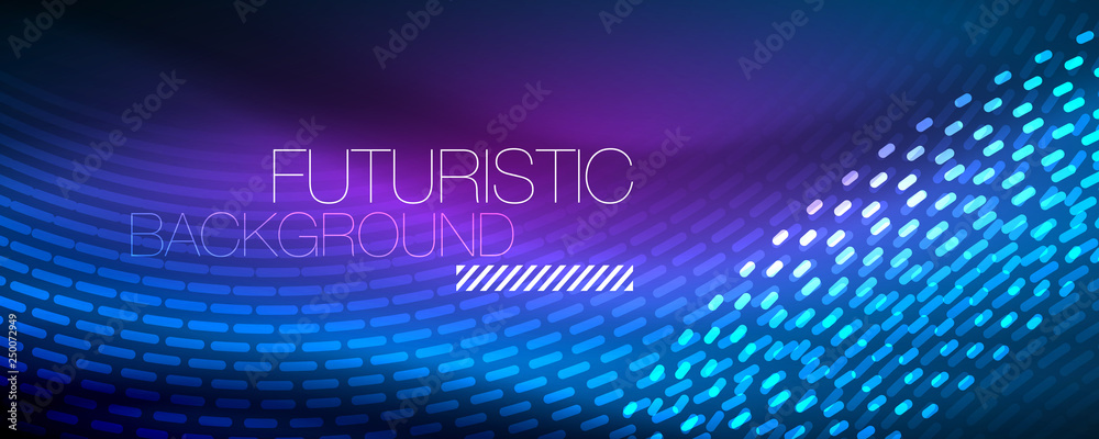 Glowing light particles in dark neon space, magic glow shiny abstract background Glowing light particles in dark neon space, magic glow shiny abstract background