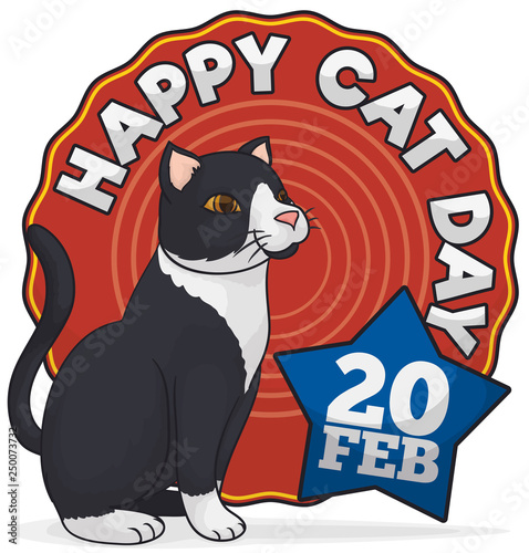 Elegant Cat Waiting Patiently to Celebrate Cat Day, Vector Illustration