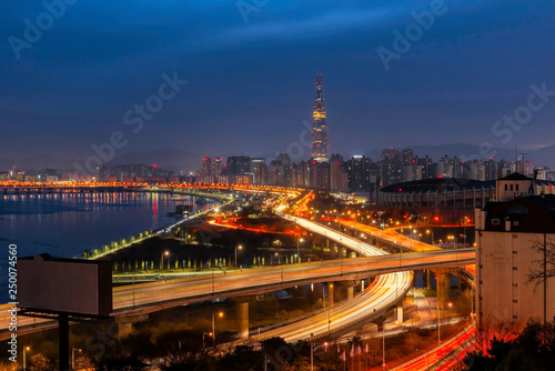 Twilight sunset at han river seoul korea