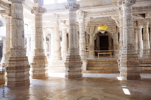 Interior of Ranakpur Temple in Rajasthan, India