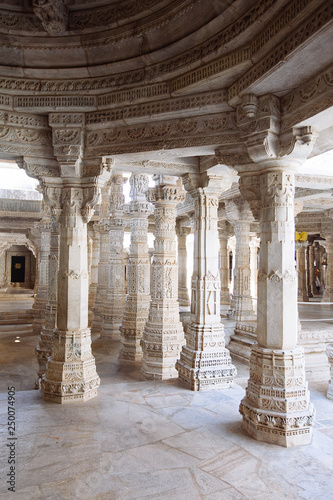 Interior of Ranakpur Temple in Rajasthan, India