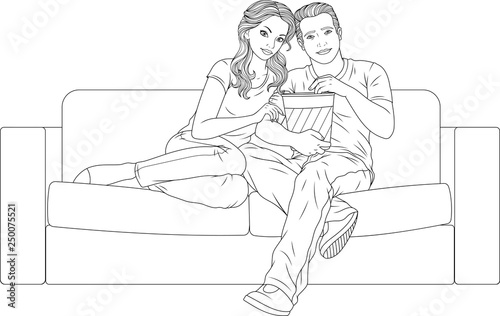 Girl with boyfriend watching tv