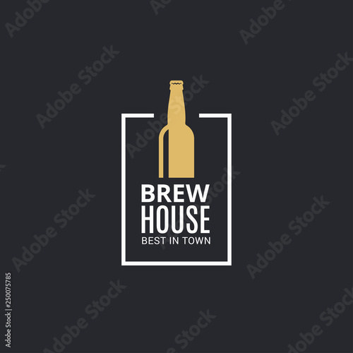 beer bottle logo. Brew house icon on black