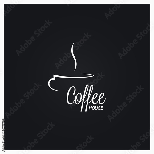 Coffee cup logo. Coffee house sign on black