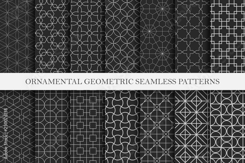 Collection of ornamental repeatable vector patterns. Geometric oriental backgrounds.