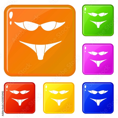 Retro bikini icons set collection vector 6 color isolated on white background