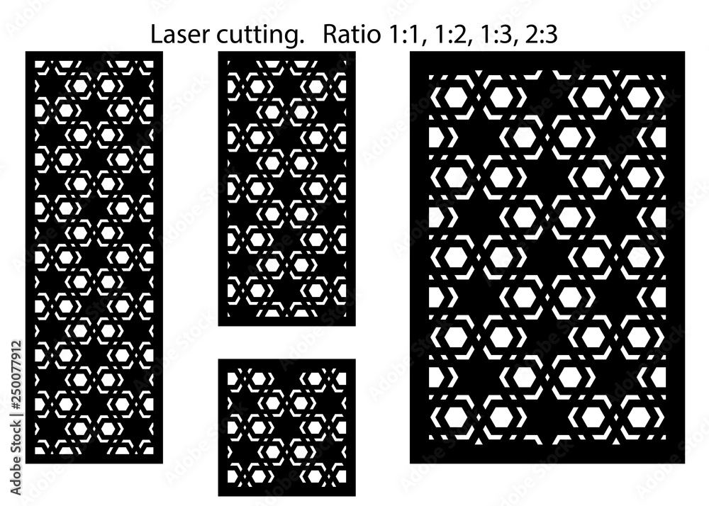 Set of decorative vector panels for laser cutting. Template for interior partition in arabesque style. Ratio 1:1,1:2,1:3,2:3