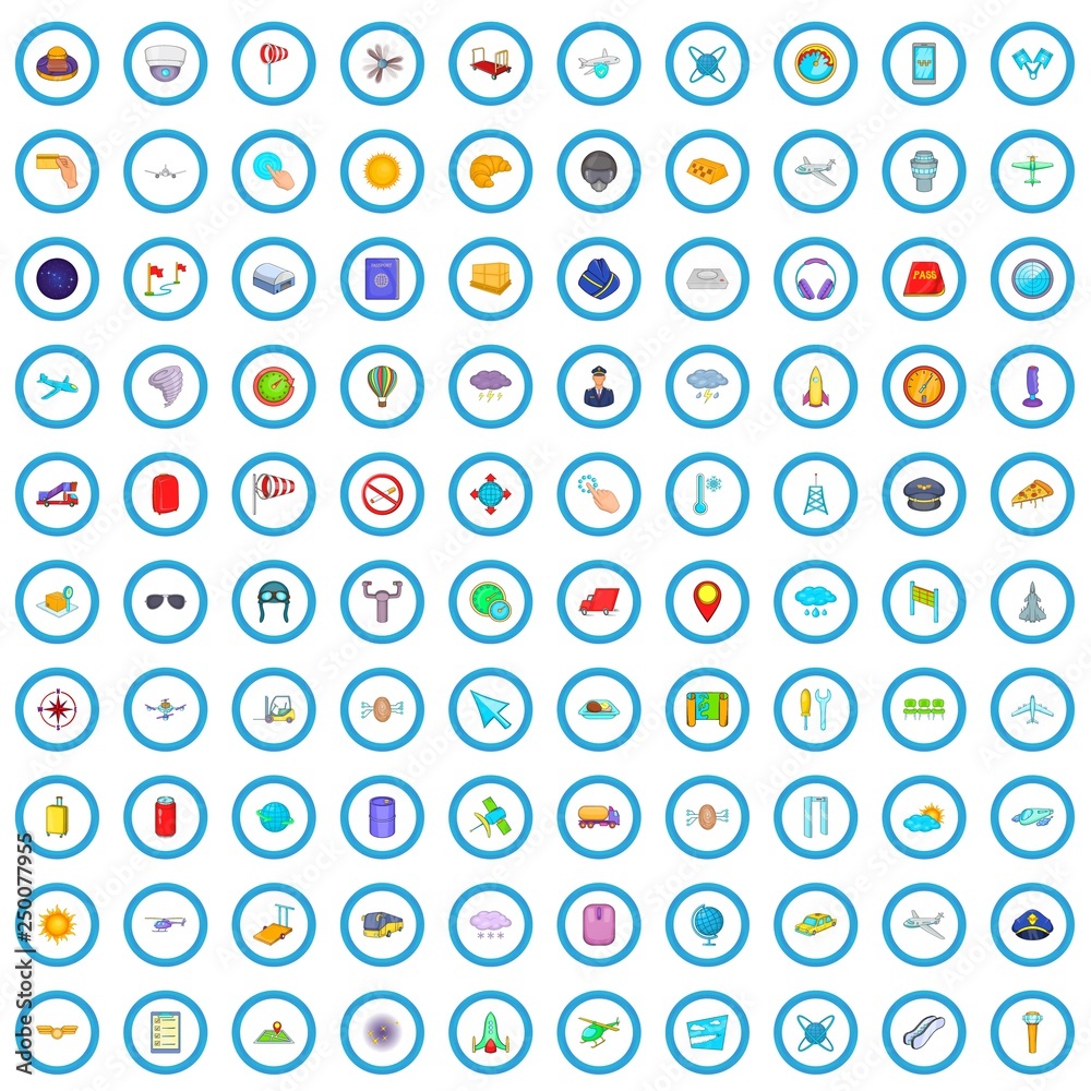 100 airport icons set in cartoon style for any design vector illustration 100 airport icons set in cartoon style for any design vector illustration