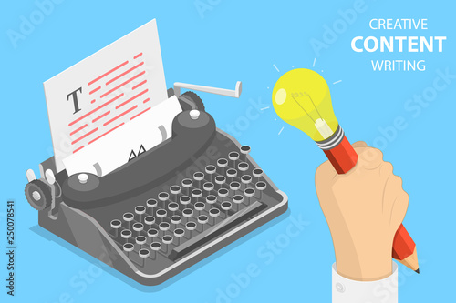 Flat isometric vector concept of creative writing, copywriting, content creating.