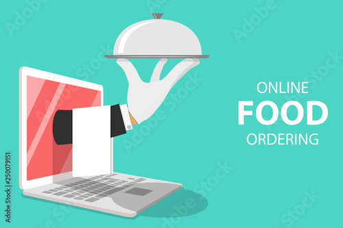 Isometric flat vector concept for online food ordering, home delivery, restaurant reservation.