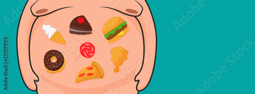 Obesity. The belly of a fat man who eats But junk food or fast food.