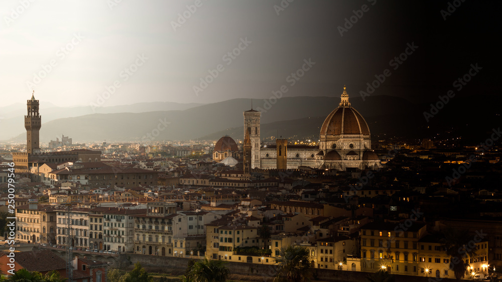 Day-to-night view of downtown Florence, Italy