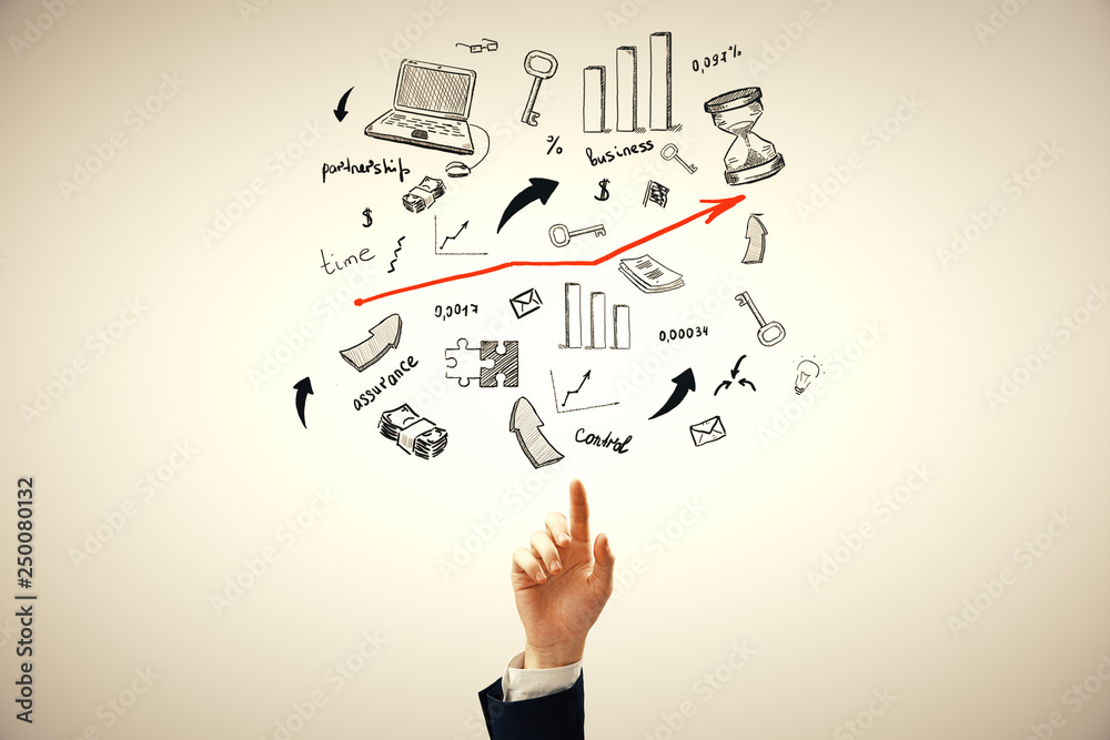 Double exposure of Business sketch concept Double exposure of Business sketch concept