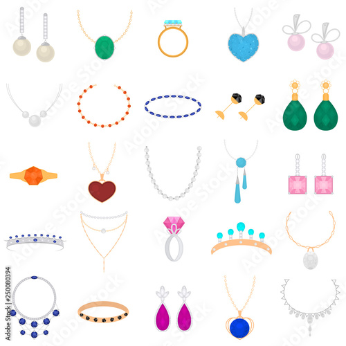 Cartoon Color Different Type Jewelry Set. Vector