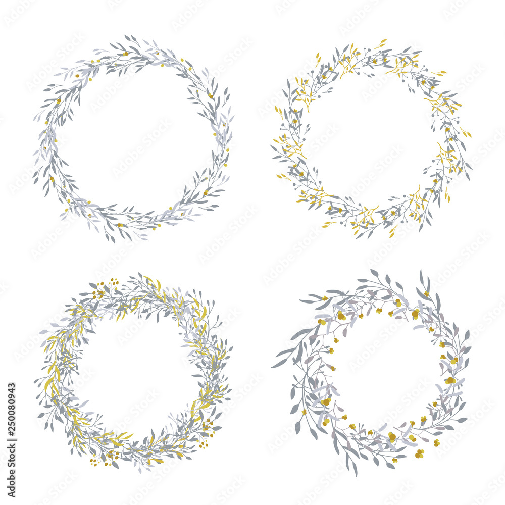 Wreath of leaves, plants, branches and flowers