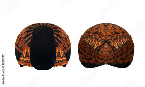 Traditional Ethnic Culture Head Cover Blankon from Javanese Indonesia in White Isolated Background photo