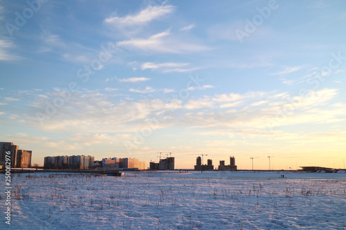 new city block on the outskirts of the city in winter