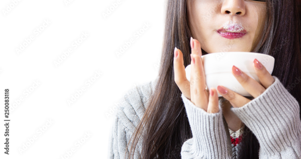 Young women are drinking hot coffee happily. Young women are drinking hot coffee happily.