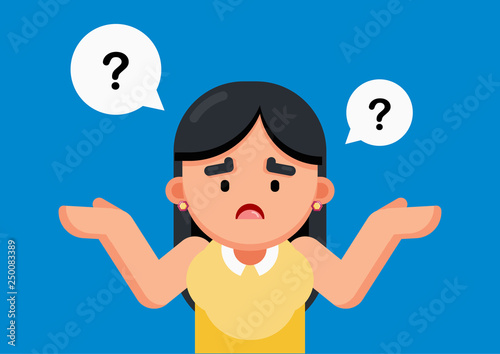 Woman is confusing and thinking with question marks sign, Vector illustration.
