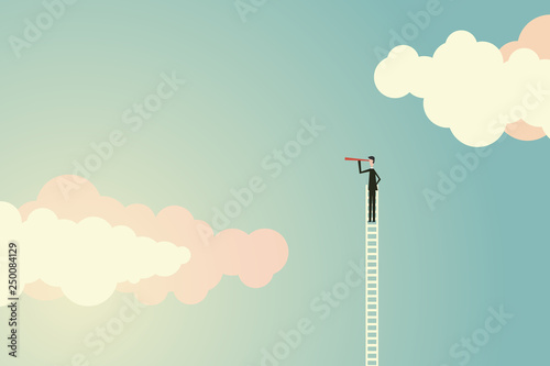Minimalist stile. vector business finance. Successful vision concept with icon of businessman and telescope, Symbol leadership, strategy, mission, objectives
