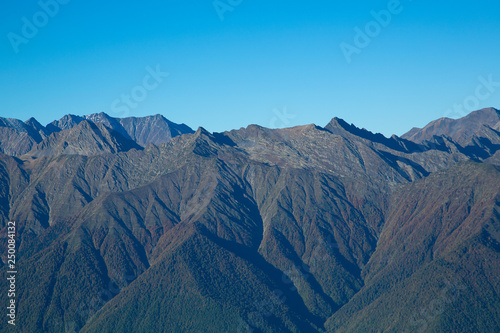 The ridges of the Caucasus Mountains. Mountains on the horizon.