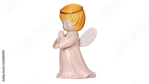 Angel cute sculpture wings guardian young girl. 3D rendering