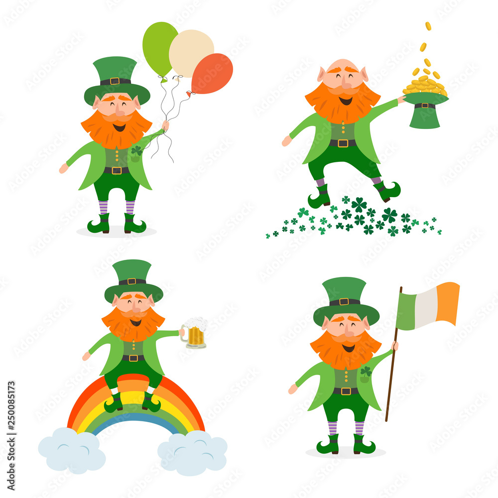 Set of different leprechauns for St. Patrick's Day.