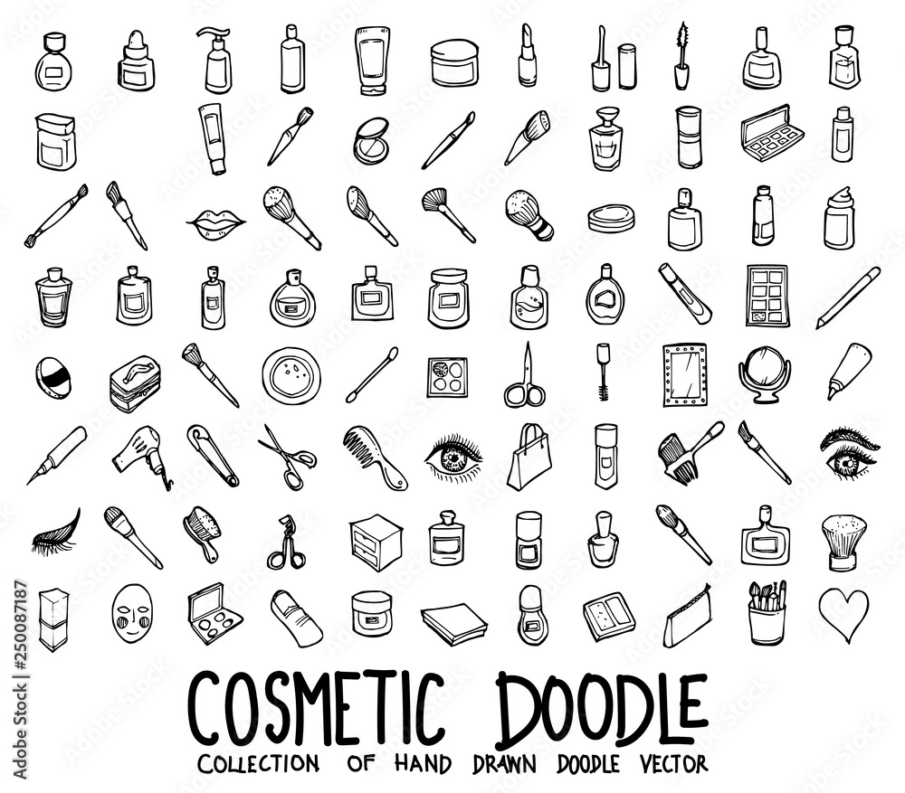 Fototapeta Set of cosmetic icons Drawing illustration Hand drawn doodle Sketch line vector eps10