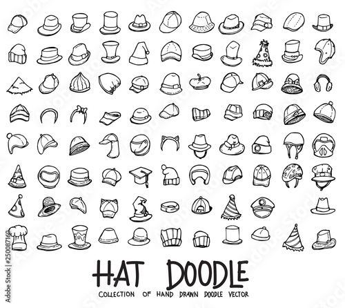 Set of hat icons Drawing illustration Hand drawn doodle Sketch line vector eps10