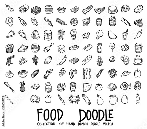 Set of food icons Drawing illustration Hand drawn doodle Sketch line vector eps10