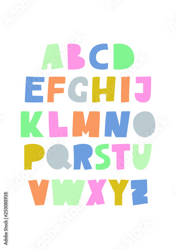 Cute cutout alphabet. Pastel colors ABC poster. Print for kids party, playroom decor, school stationary, cards, nursery wall art, child bedroom, toddler room.