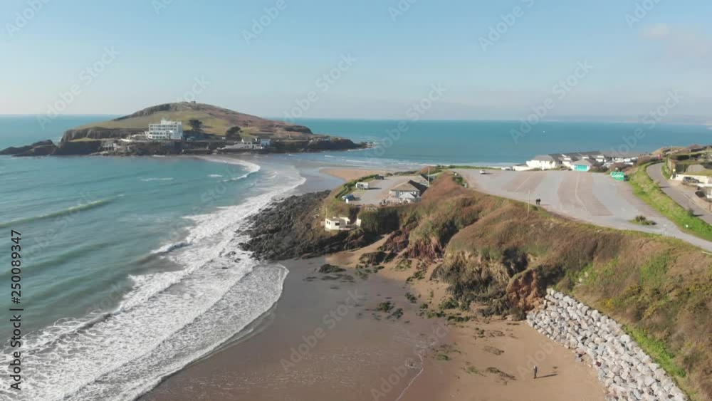 Aerial drone shot of Burgh Island & beach, South Devon coast UK Aerial drone shot of Burgh Island & beach, South Devon coast UK