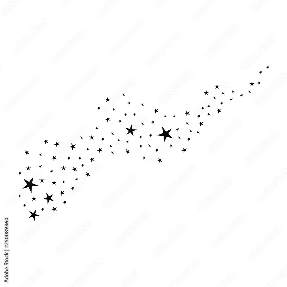 Fototapeta premium Stars on a white background. Black star shooting with an elegant star. Meteoroid, comet, asteroid, stars.