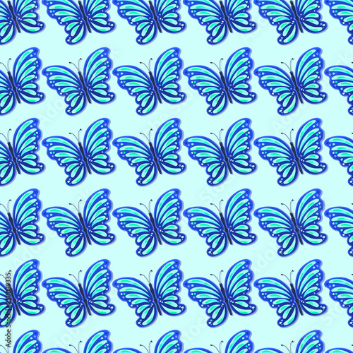 Abstract background of beautiful bright colorful butterflies with shadow. Seamless pattern. Vector illustration