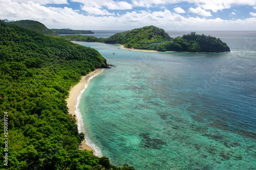 View of Drawaqa Island coastline and Nanuya Balavu Island, Yasawa Islands, Fiji photo