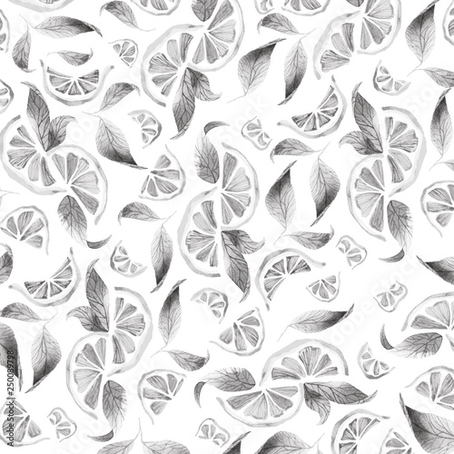 watercolor pattern with lemons and leaves