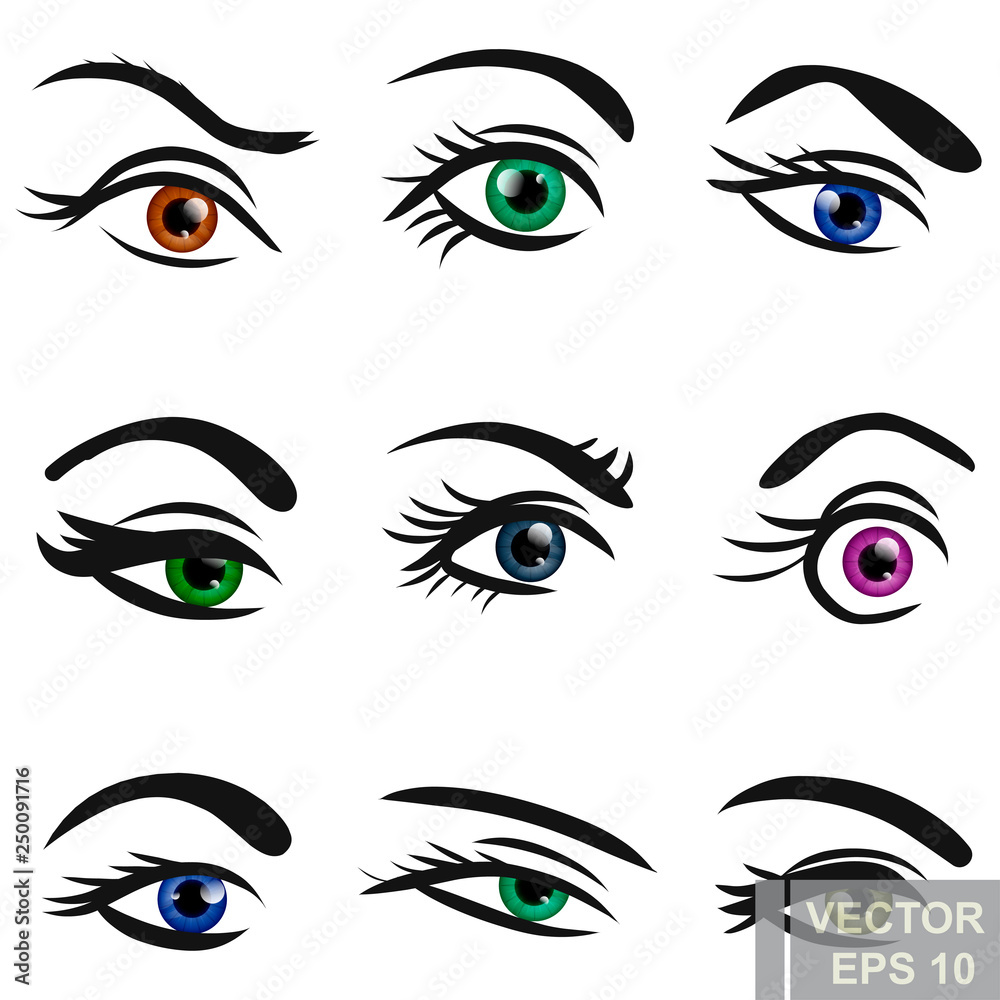 Women's eyes. Makeup. Sight. Bright. Pupil. Cartoon style. For your design. Women's eyes. Makeup. Sight. Bright. Pupil. Cartoon style. For your design.